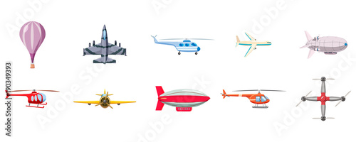 Airship icon set, cartoon style