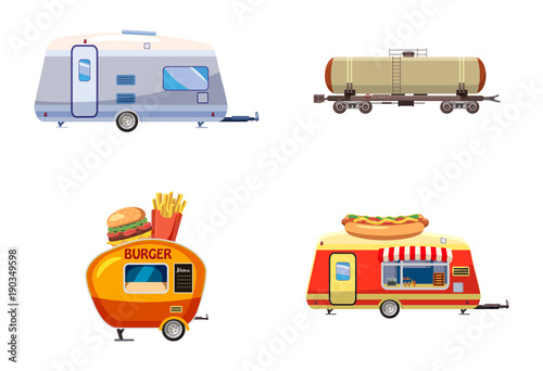 Trailer icon set, cartoon style