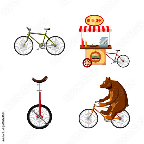 Bike icon set, cartoon style