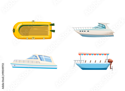 Boat icon set, cartoon style