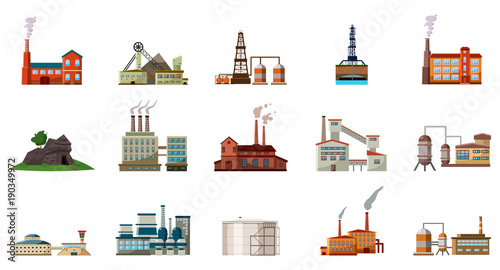 Factory icon set, cartoon style