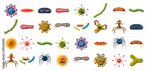 Virus icon set, cartoon style