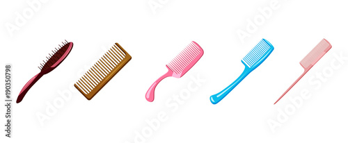 Comb icon set, cartoon style