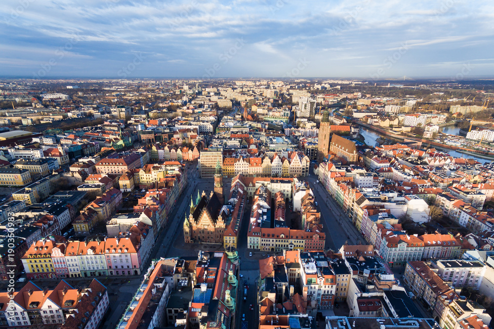 Obraz Aerial: Old town of Wroclaw at morning time