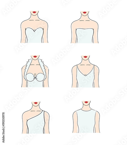 Woman dress necklines shapes. 