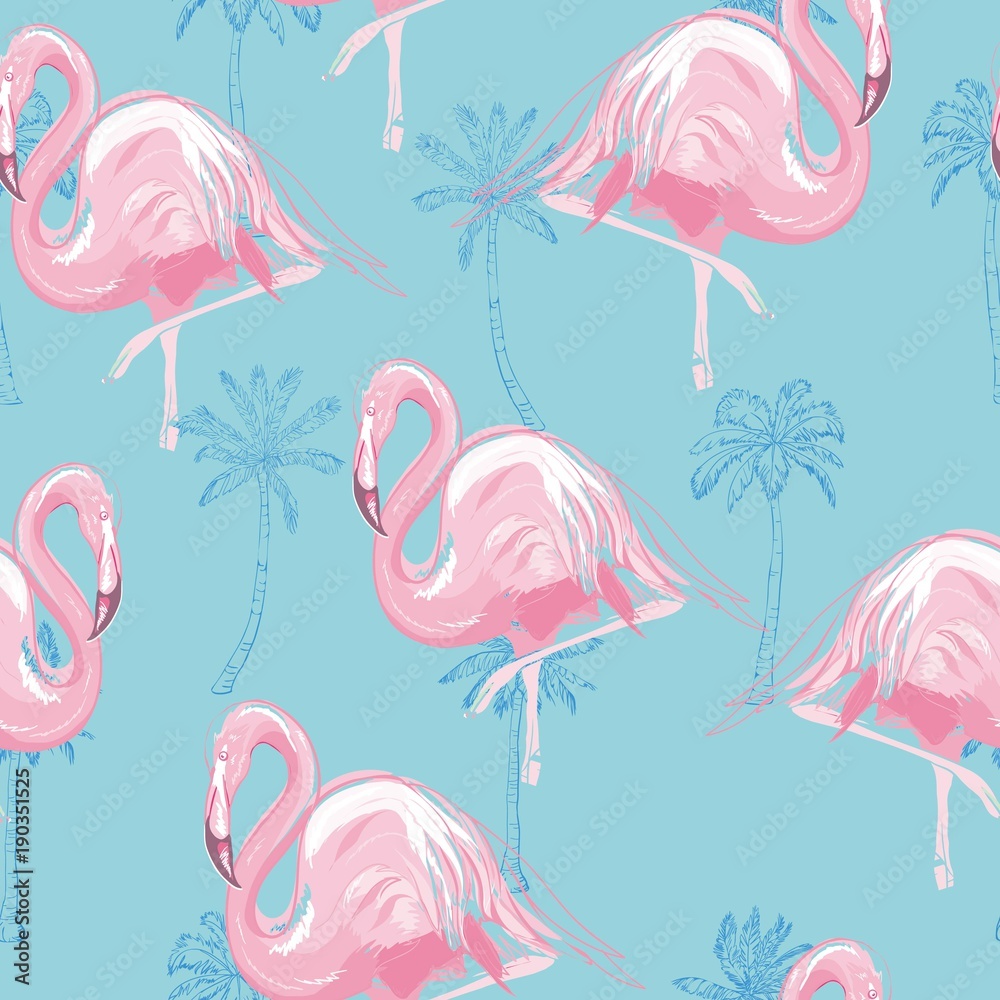 Beautiful seamless vector tropical pattern background with flamingo and hibiscus. Abstract texture, stripes. Perfect for wallpapers, web page backgrounds, surface textures, textile. Beautiful seamless vector tropical pattern background with flamingo and hibiscus. Abstract texture, stripes. Perfect for wallpapers, web page backgrounds, surface textures, textile.
