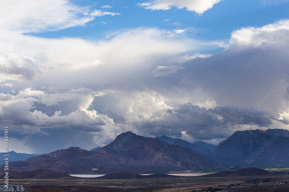 Naklejka Thunder storm with epic storm clouds over Worcester in the Breede Valley in the Western Cape of South Africa