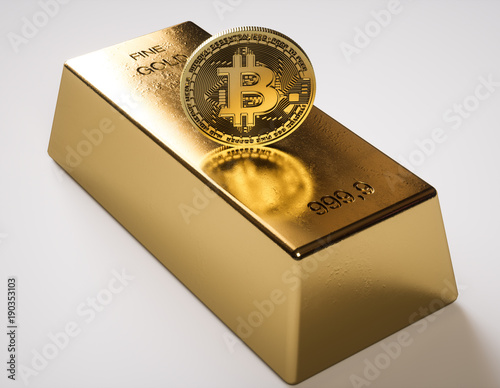 Bitcoin and gold bar