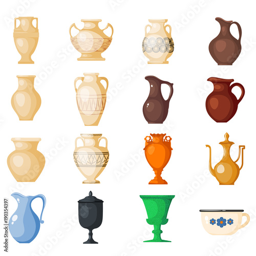 Amphora vector amphoric ancient greek vases and symbols of antiquity and Greece illustration set isolated on white background photo