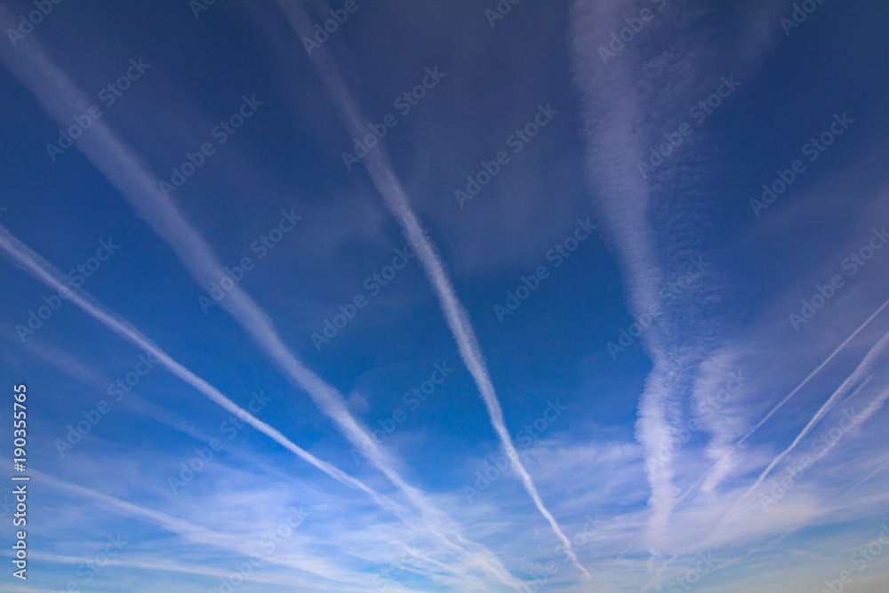 Beautiful sky, clouds and stripes from flying planes Beautiful sky, clouds and stripes from flying planes
