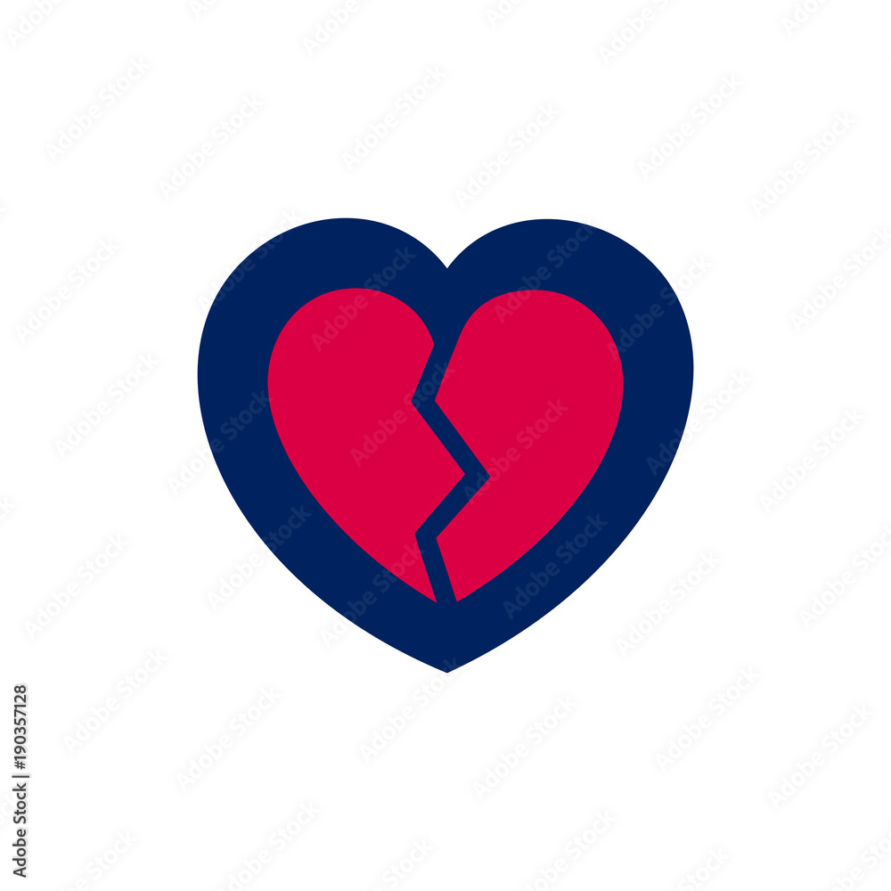 Broken heart icon, in blue and red colors Broken heart icon, in blue and red colors