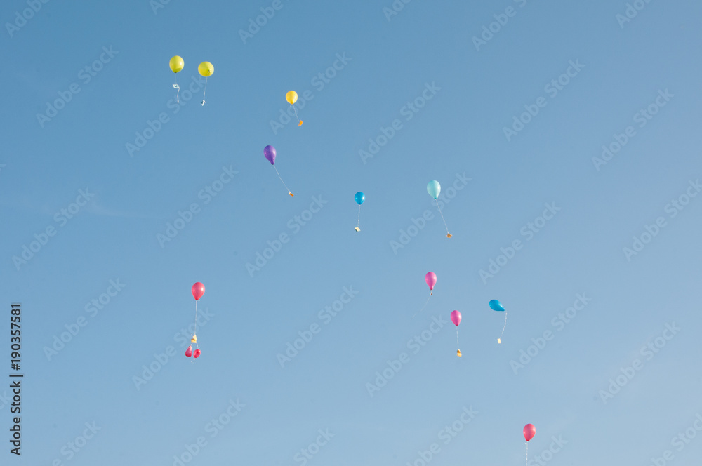 flying colorful balloons helium sky