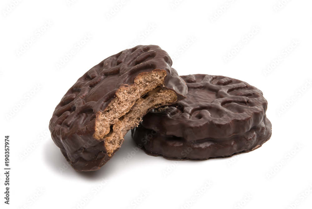 double biscuits in a chocolate glaze isolated double biscuits in a chocolate glaze isolated