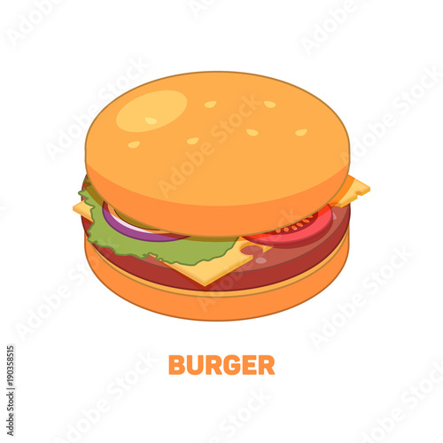 Burger isometric icon  concept unhealthy food  fast food illustration
