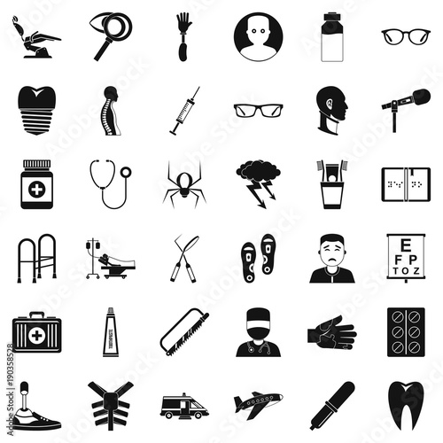 Doctoral care icons set, simple style