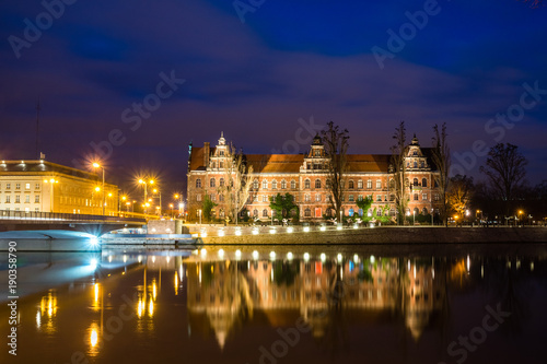 Historic Building of the National Museum at night in Wroclaw, Silesia, Poland