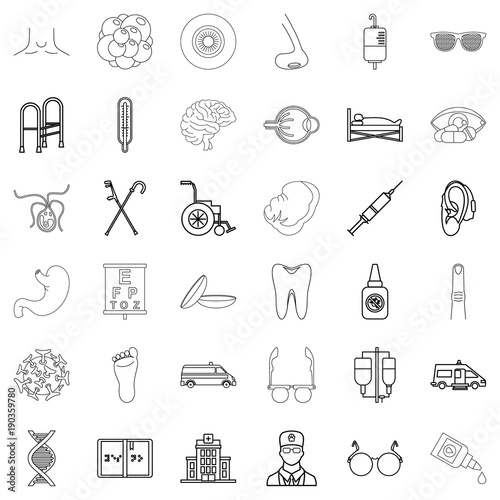 Pharmaceutical chemist icons set, outline style