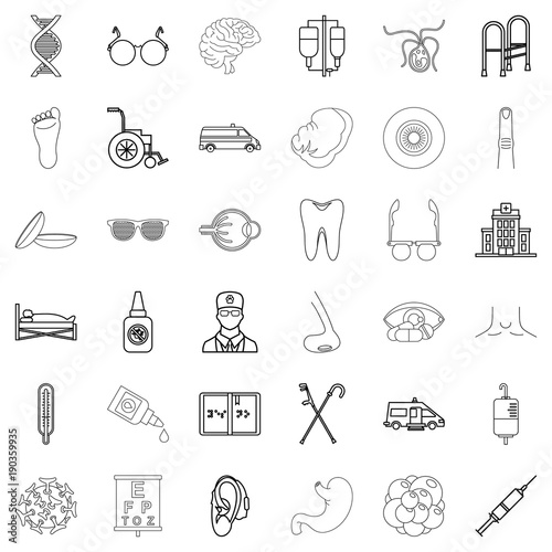 Health care provider icons set, outline style