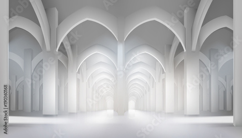 Long hall in historic interior. Vector illustration.