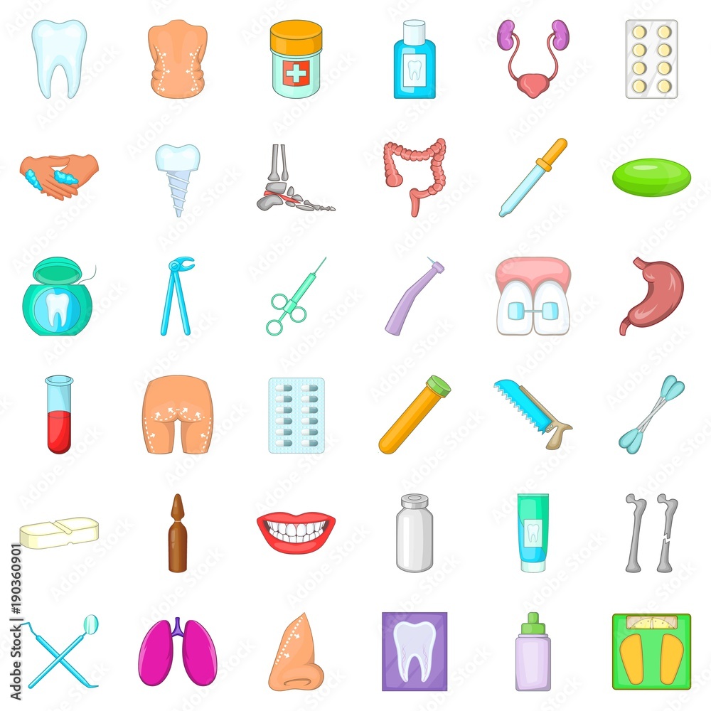 Hygiene item icons set, cartoon style