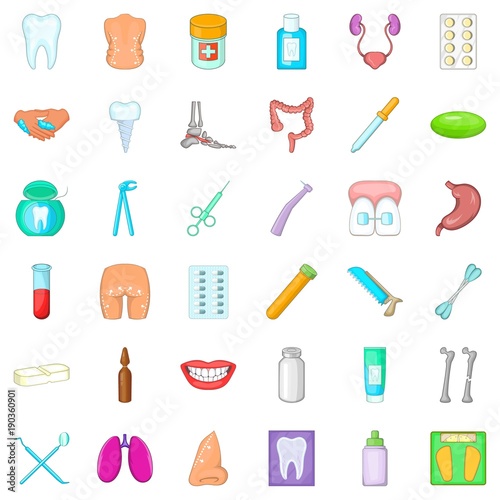 Hygiene item icons set, cartoon style