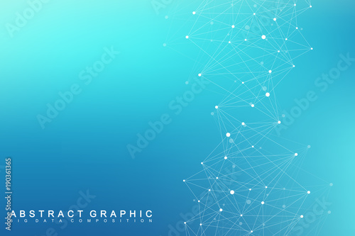 Geometric graphic background molecule and communication. Big data complex with compounds. Perspective backdrop. Minimal array. Digital data visualization. Scientific cybernetic vector illustration.