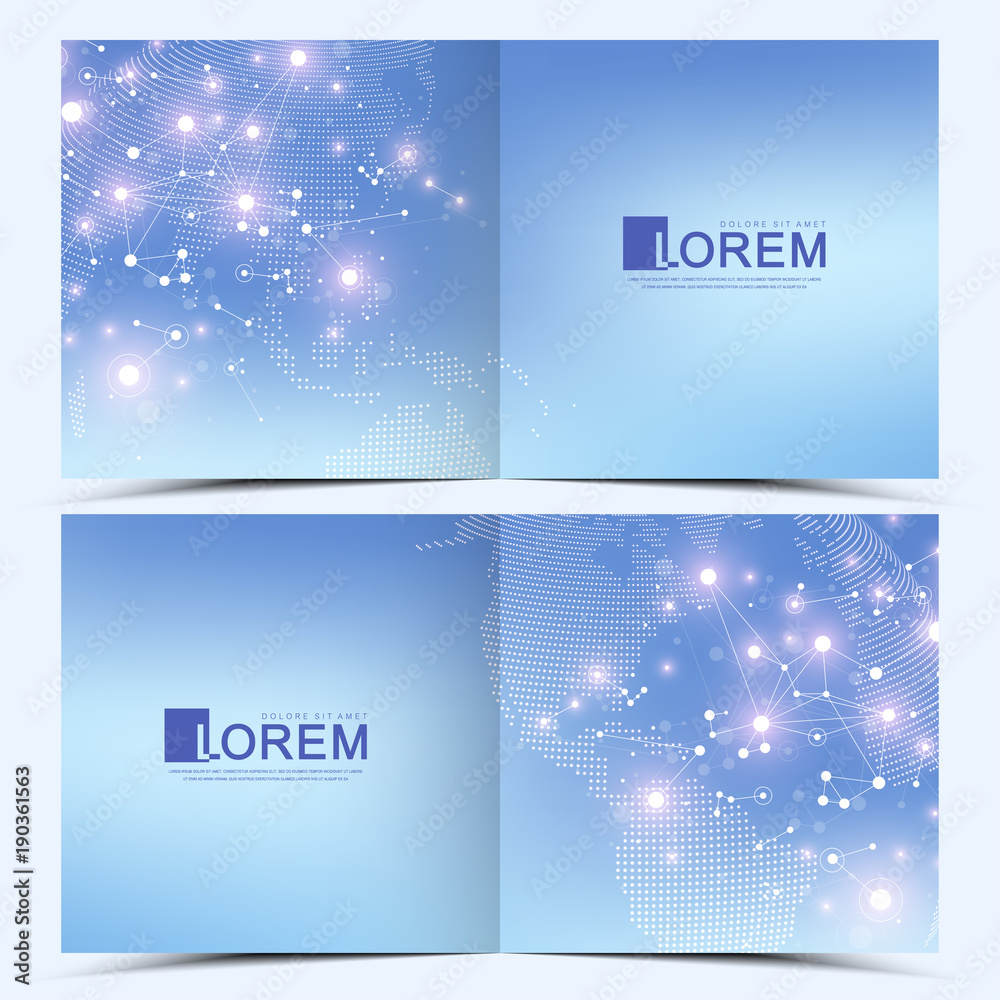 Modern vector template for square brochure, leaflet, flyer, cover, catalog, magazine or annual report . Business, science and technology design book layout. Presentation with World Globe.