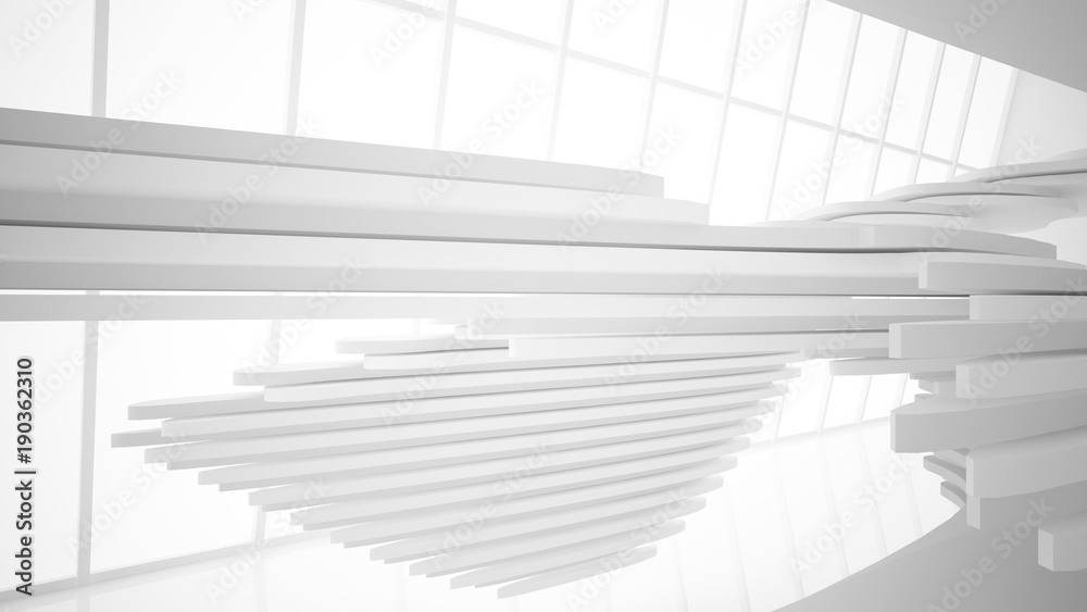 Abstract white parametric interior with window. 3D illustration and rendering. Abstract white parametric interior with window. 3D illustration and rendering.