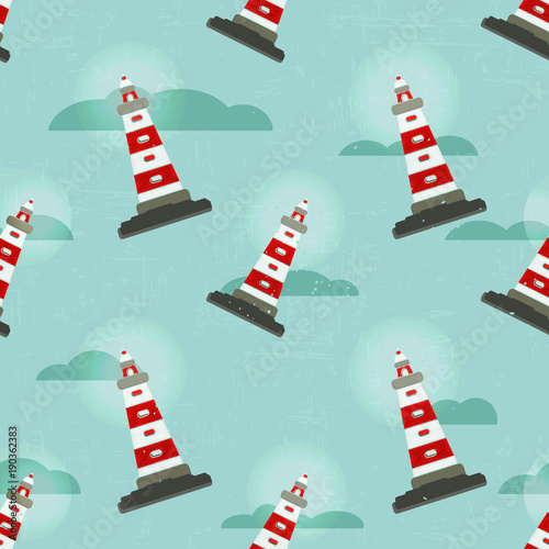 pattern with a beacon and a cloud. the theme of the sea and travel