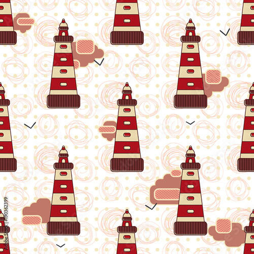 pattern with a beacon and a cloud. the theme of the sea and travel