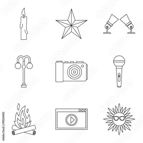 Shine forth icons set, outline style
