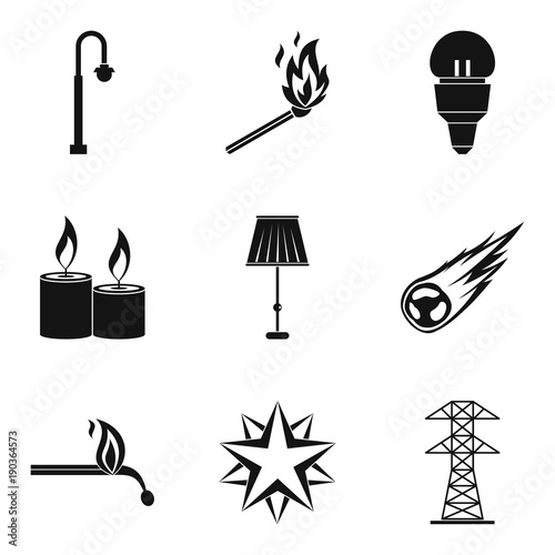Light source icons set, simple style