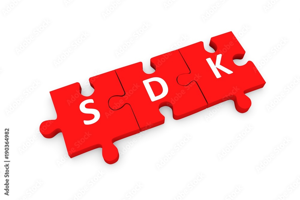 SDK puzzle conceptual white background 3d illustration