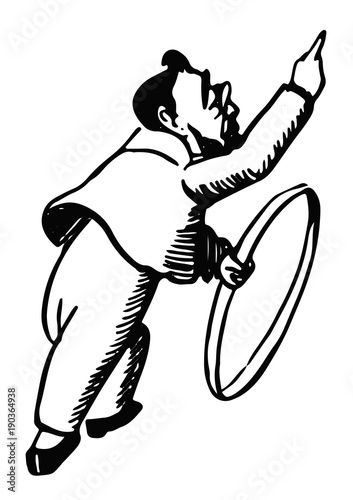 Mann mit Reifen und erhobenem Finger - Man with hoop and raised finger