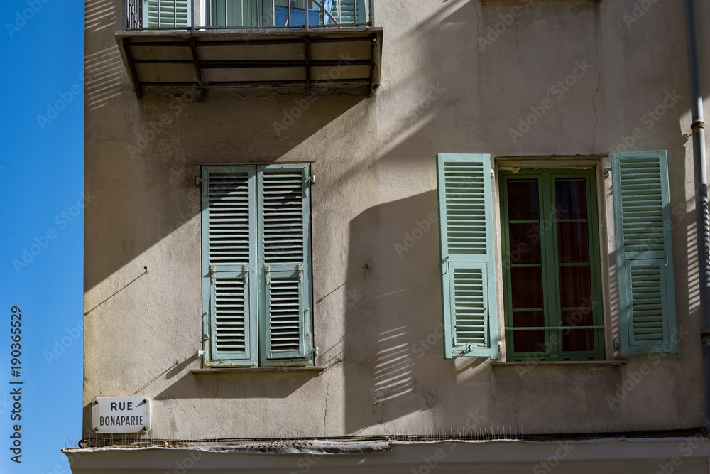 Shutters on classic Nice building, France