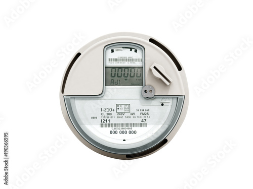 Modern digital electric meter 3d render on white no shadow