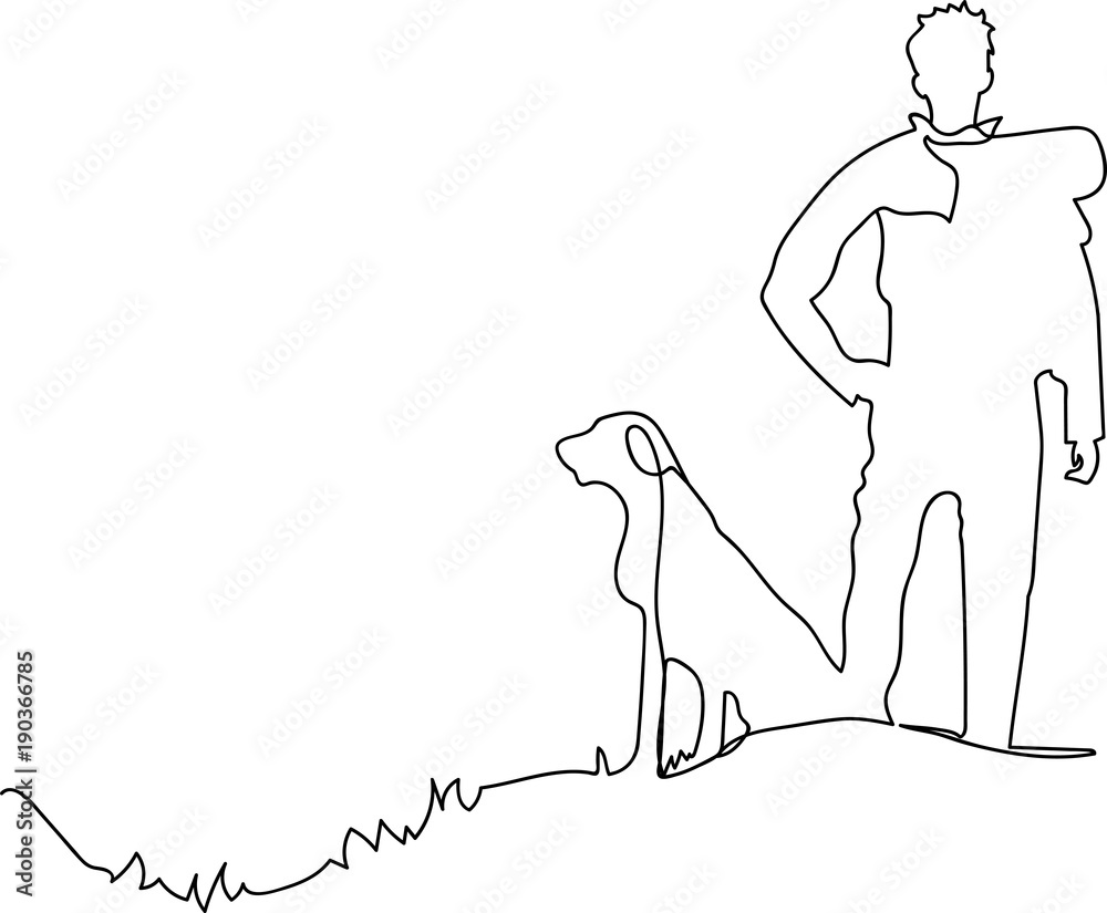 continuous line drawing of a man with a dog continuous line drawing of a man with a dog