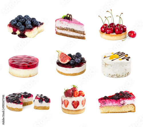 Set of desserts isolated on white