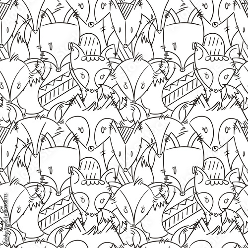Seamless pattern with cutest scandinavian foxes. Animal vector ornament