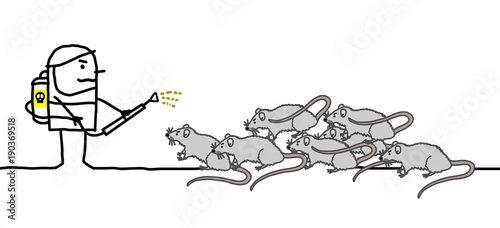 Cartoon Exterminator Man with Rats