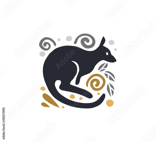 Vector flat cute funny hand drawn kangaroo animal silhouette isolated on white background.  Perfect for children goods store logo insignia, kid clothes and accessory prints, zoo logotype etc.