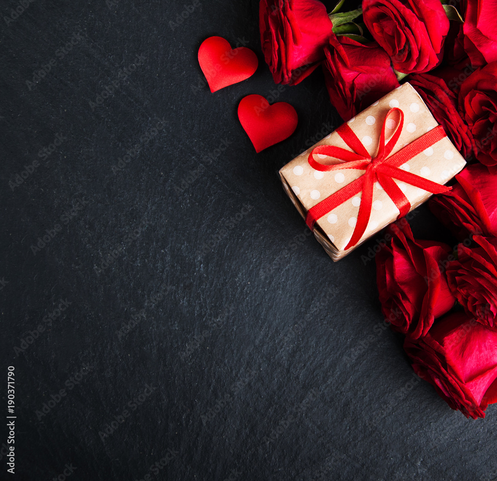 Red roses and gift box Red roses and gift box