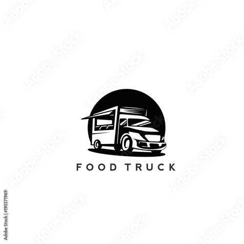 minimal black color food truck logo vector.