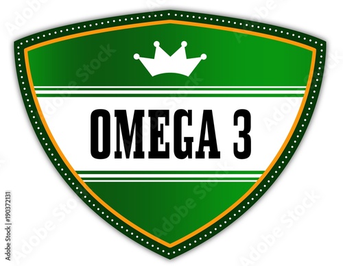 OMEGA 3 written on green shield with crown.