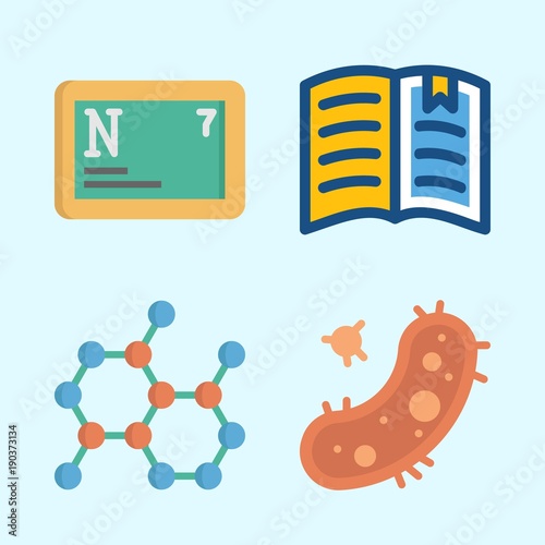 Icons about Science with chemical, bacteria, open book and nitrogen