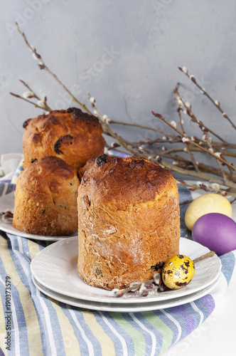 Traditional orthodox christian easter food kulich with raisins photo