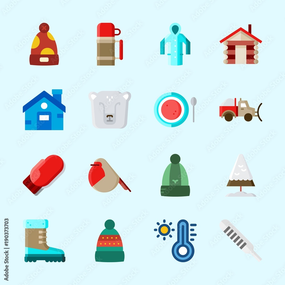 Icons about Winter with polar bear, house, snowplow, soup, snow and thermo