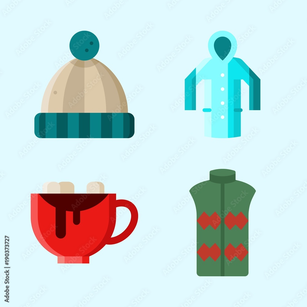Icons set about Winter with rain coat, vest, winter hat and hot chocolate Icons set about Winter with rain coat, vest, winter hat and hot chocolate