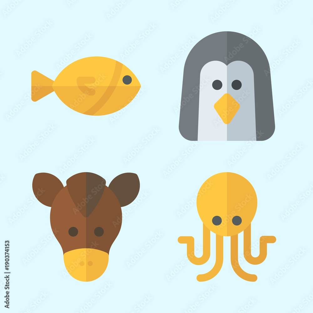 Icons set about Animals with octobus, penguin, horse and fish Icons set about Animals with octobus, penguin, horse and fish