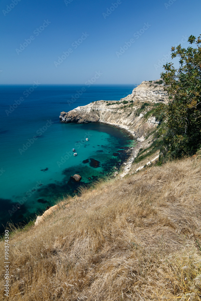 cliff in Fiolente/ view of the lighthouse in Sevastopol, Crimea